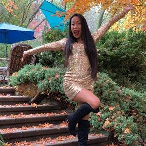 Lulus Gold Sequin Long Sleeve Bodycon Dress